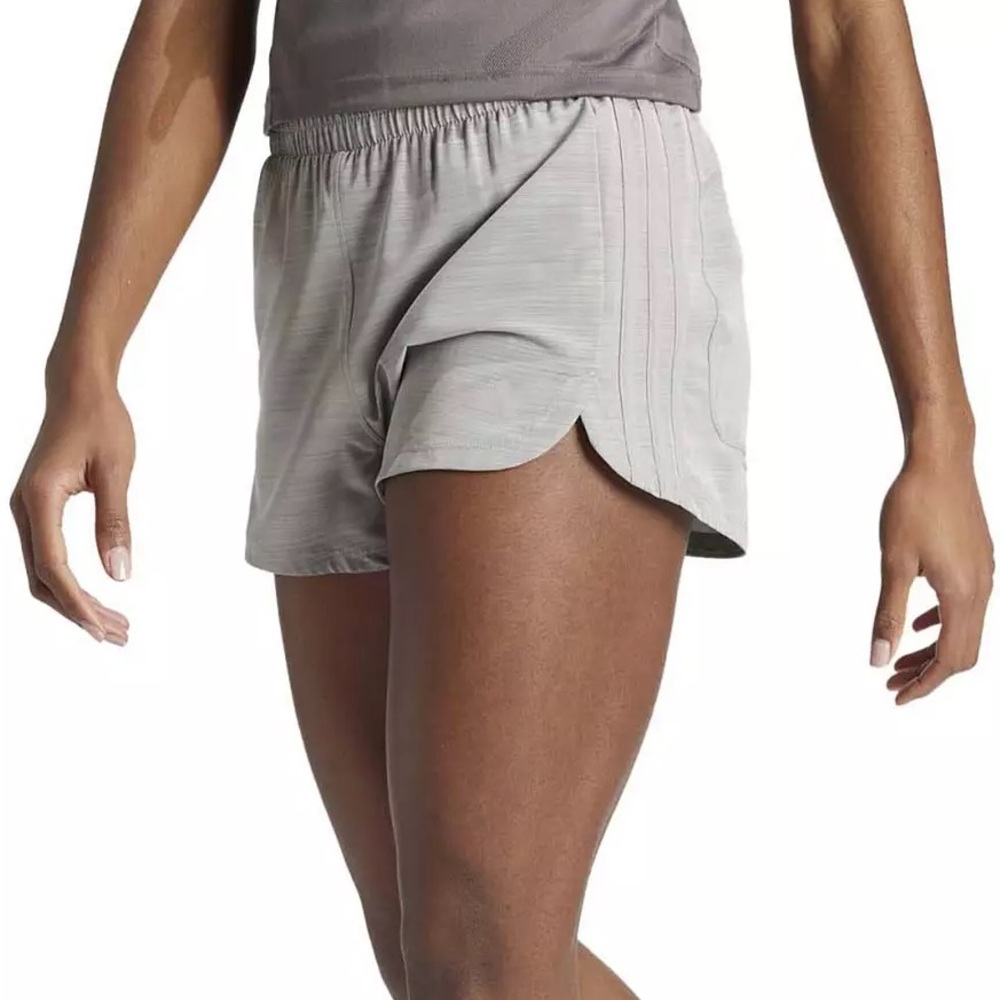 Adidas | Women’s Grey Pacer Training 3-Stripe High Rise 3” Athletic Shorts Sz L